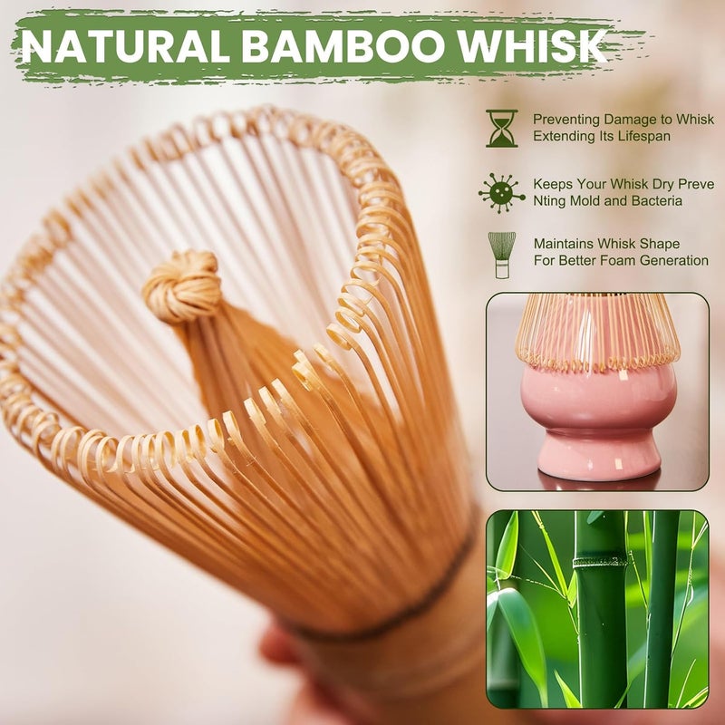 RANERANE Matcha Whisk Set, Sakura Pink Ceramic Matcha Set Includes Matcha Bowl, Matcha Whisk (Chasen) and Holder, Sifter, Bamboo Scoop & Spoon - 6 Pcs Matcha Kit for Matcha Lovers - Image 3